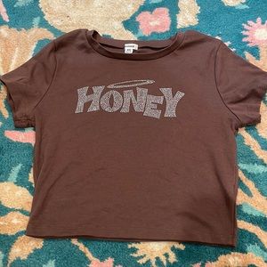 Y2k brown baby tee honey rhinestone
